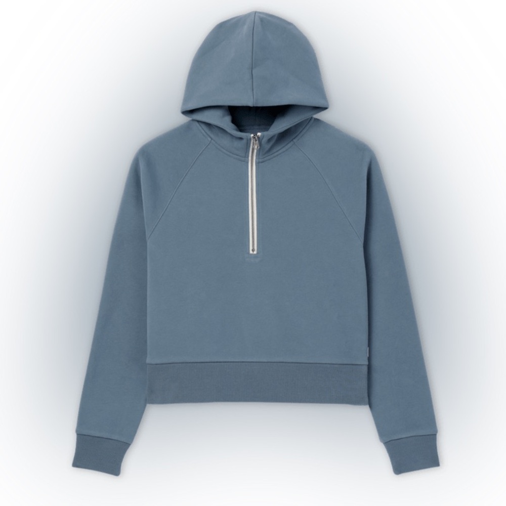 Vuori Restore Half Zip Hoodie in Slate Blue/Gray—Size Medium